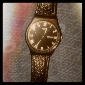 Black Leather Swatch Watch